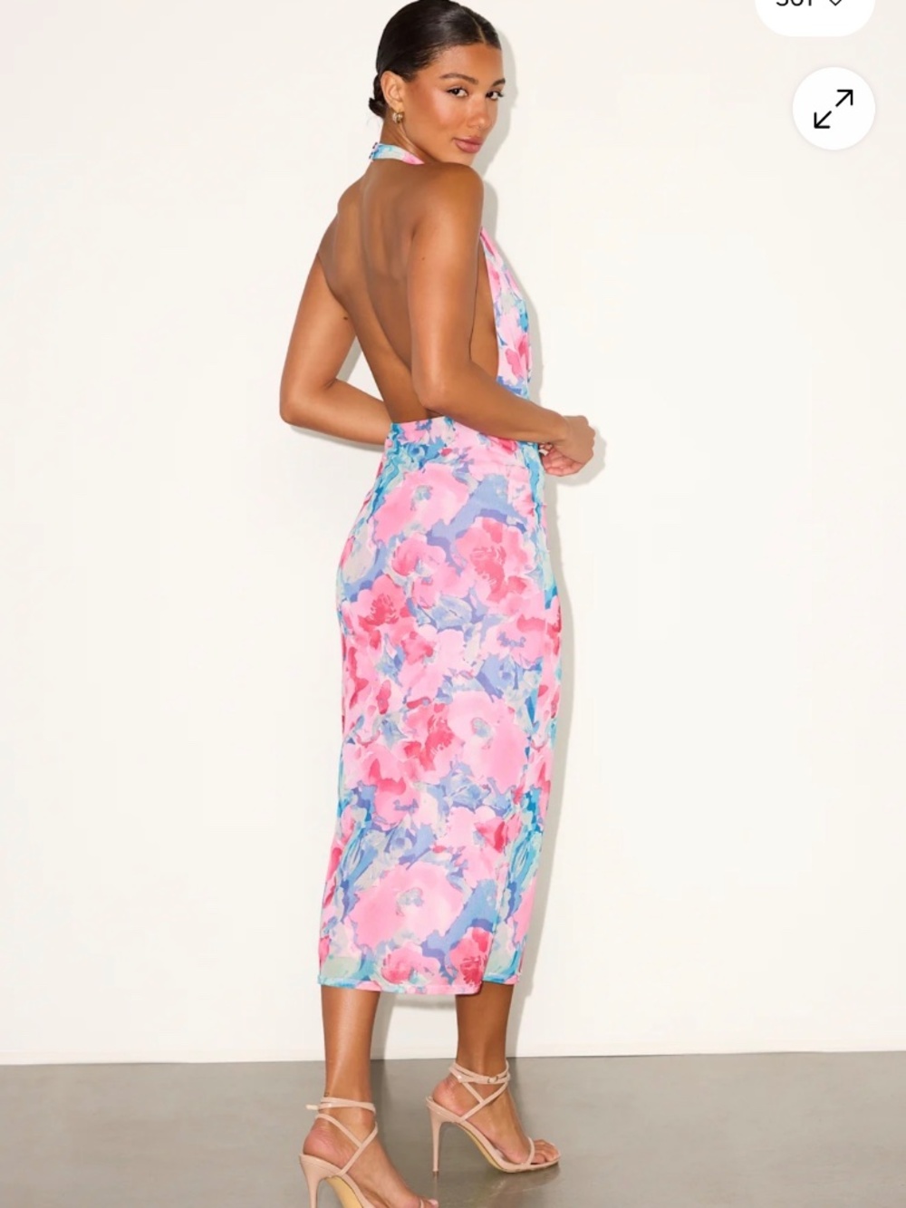 Pink & Blue Floral Halter Backless Dress - Picture 2 of 3